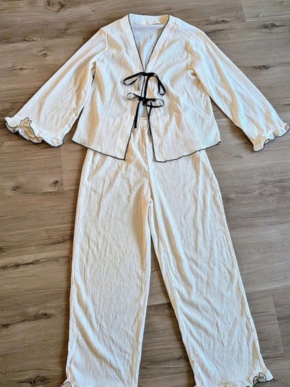 Cream Lace-Up Loungewear/Pajama Set